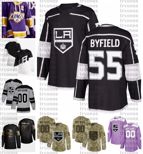 

2021 reverse retro customize #55 quinton byfield los angeles kings jerseys golden edition camo veterans day fights cancer hockey jersey, Black;red