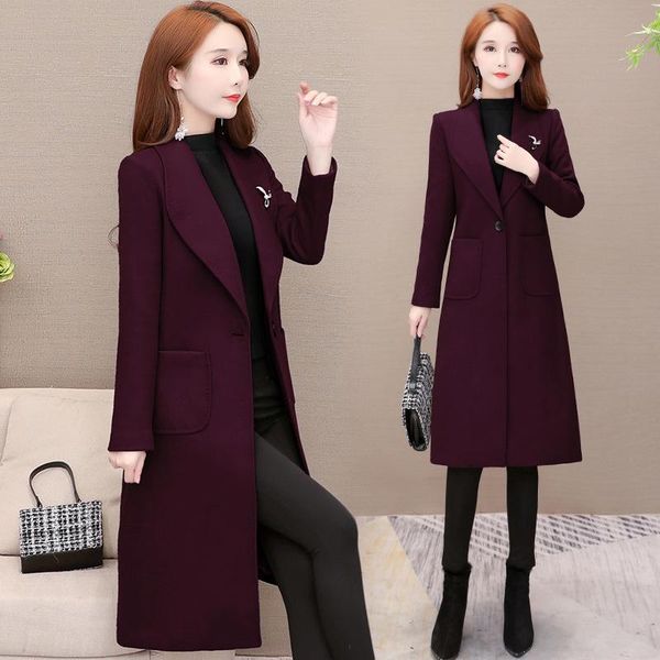 

woollen coat women's middle and long style 2020 winter new korean version fashion temperament slim woolen coat, Black