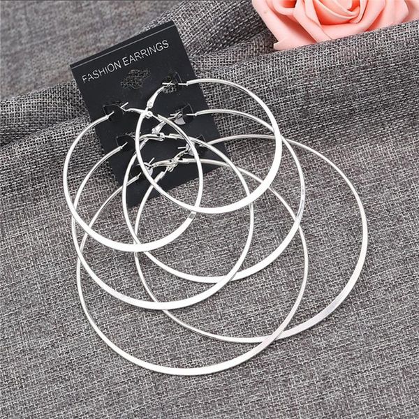 

hoop & huggie 3 pairs different sizes fashion circle pendant earrings eardrop jewelry, Golden;silver