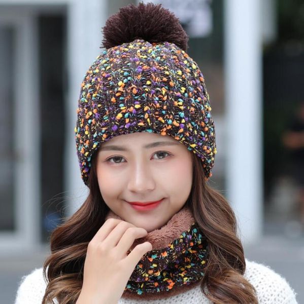 

beanie/skull caps autumn winter knitted beanies hat women thick warm skullies cap bib female bonnet beanie windproof riding sets, Blue;gray