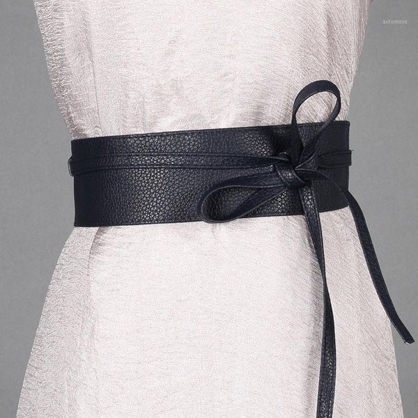 

ladies waist belts high wiasted womens soft pu leather self tie bow wrap around waist band cinch boho obi belt m1, Black;brown