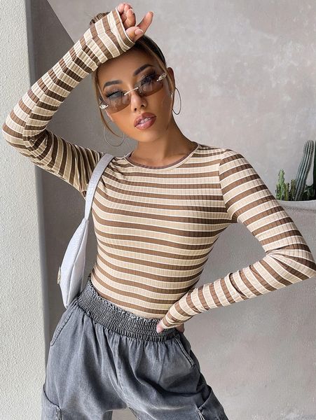 

two tone striped rib-knit tee b2q8#, White