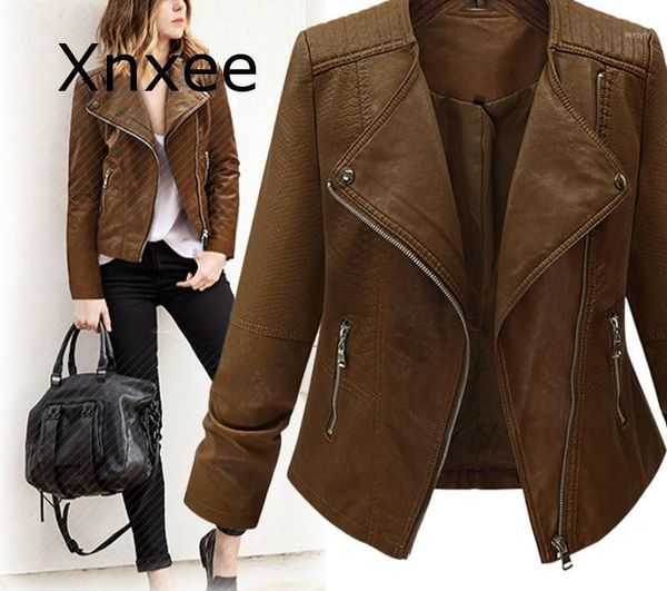 

autumn and winter new women's motorcycle leather pu leather jacket short jacket xl-5xl1, Black;brown