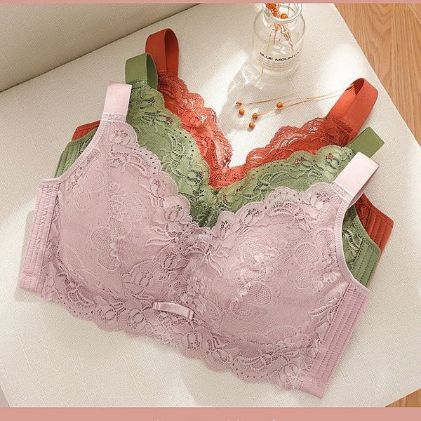 

fat mm big chest show small women's thin bra without steel ring large size adjustable breast full cup f underwear, Red;black