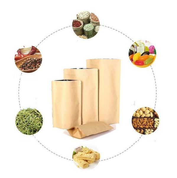 

1000pcs zipper brown kraft aluminizing pouch,stand up kraft paper aluminium foil bag resealable zip lock grip seal food jllquh mxyard