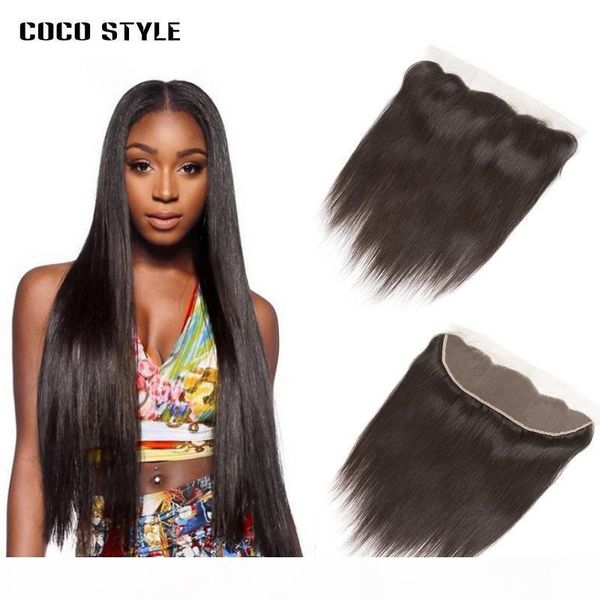 

brazilian lace frontal closure straight hair 13x4 part ear to ear 130% density remy hair 8-20inch, Black;brown