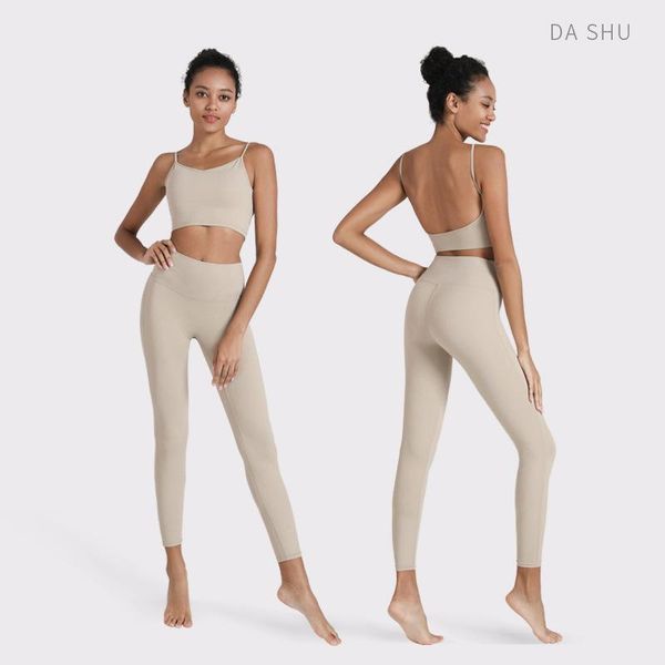 

new sports back shaping yoga clothes suit nv diao dai bra drying gym clothes nude feel yoga pants two-piece set1, White;red