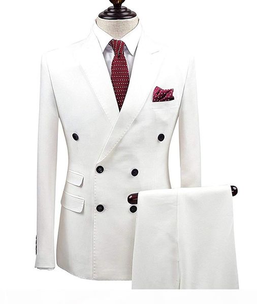 

2 pieces wgite double breasted solid 2-piece suit slim fit notch lapel one button tuxedo jacket pants set mens suits groom ( blazer+pant, White;black