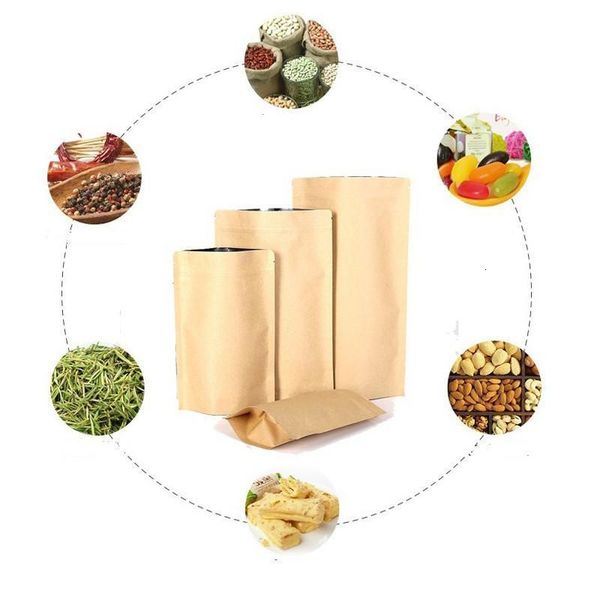 

up zipper brown kraft aluminizing paper pouch,stand aluminium foil bag resealable zip grip seal food grade