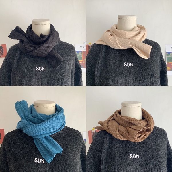 

ins short autumn and winter knitted scarf for women korean version, Blue;gray