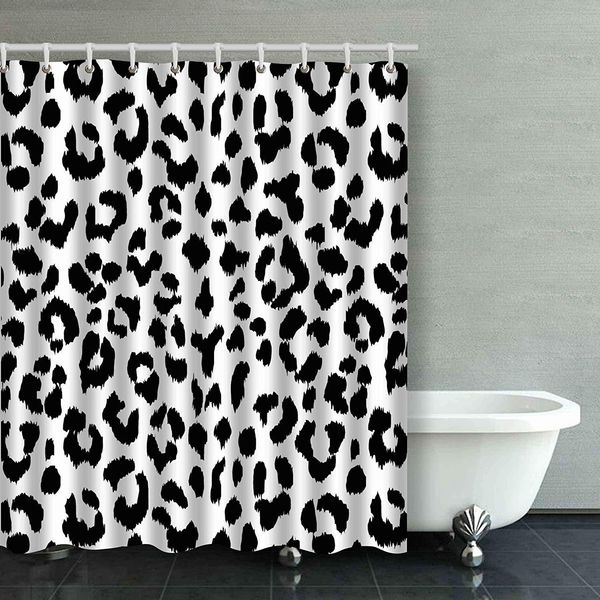

custom black and white leopard print animal accent shower curtain