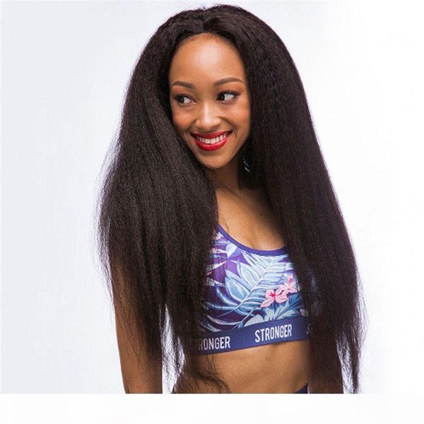 

human hair kinky straight lace wigs for african american pre plucked malaysian hair full lace wigs medium size, Black;brown