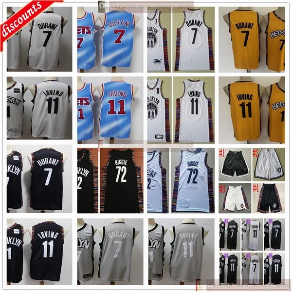 

2020 new basketball 7 kevin 11 kyrie durant irving jerseys 72 biggie way black white city gray retro jersey short man, Black;red