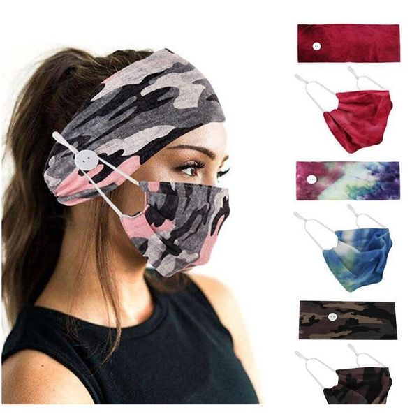 

new creativity camouflage hair band mask set button lanyard dustproof anti-fog breathable antiperspirant fashion masks for women