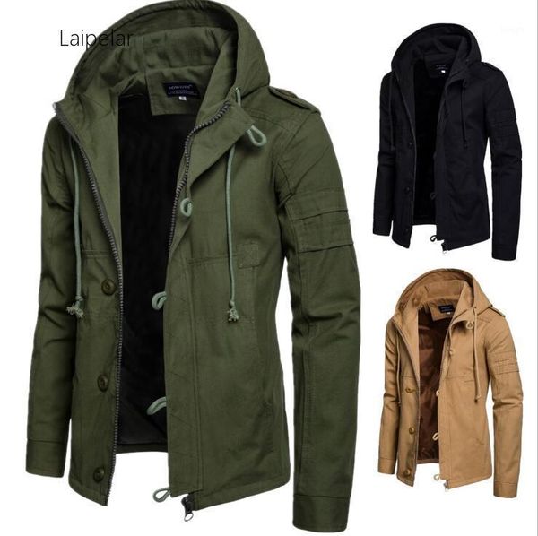 

brand men's jacket army green wide-waisted coat casual cotton hooded windbreaker jackets overcoat male 2020 new1, Black;brown