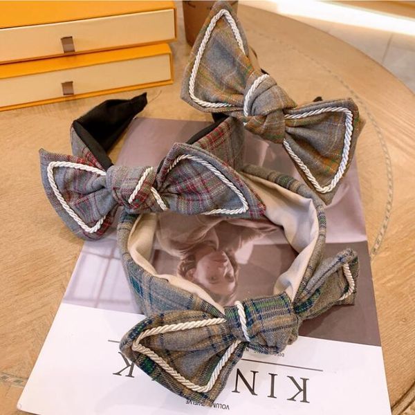 

women's grid print large bowknot wide hair hoop cross knotted head band girls fashion fabric hairhoop solid head hoop lady hair accesso, Silver
