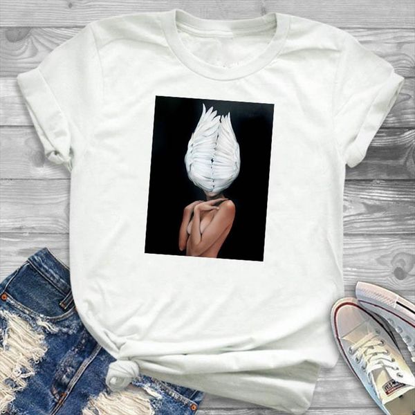

women lady t shirt art painting printed tshirt ladies short sleeve loose tee shirt women female clothes graphic t shirt, White
