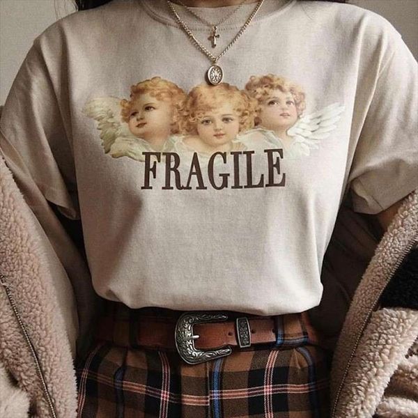 

angel 90s t shirt women kawaii print short sleeve o neck t shirts vintage vogue ullzang harajuku casual tees 3xl female, White