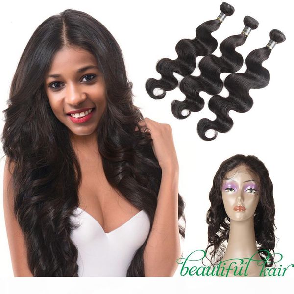 

360 lace frontal with bundles brazilian virgin body wave hair weaves frontal and bundles human hair 3 bundles with frontal closure, Black;brown