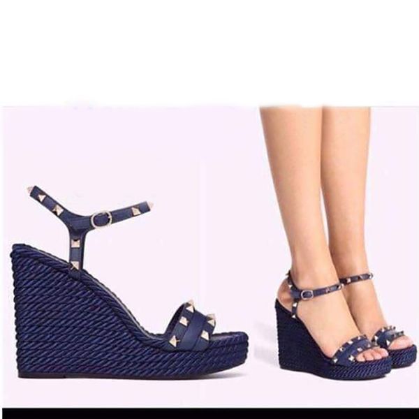 

роскошный клин espadrille sandals sted кожа кожа t-ремешок на платформе обувь лето высокие каблуки дамы сексуальные свадьбы туфли с коробкой, Black