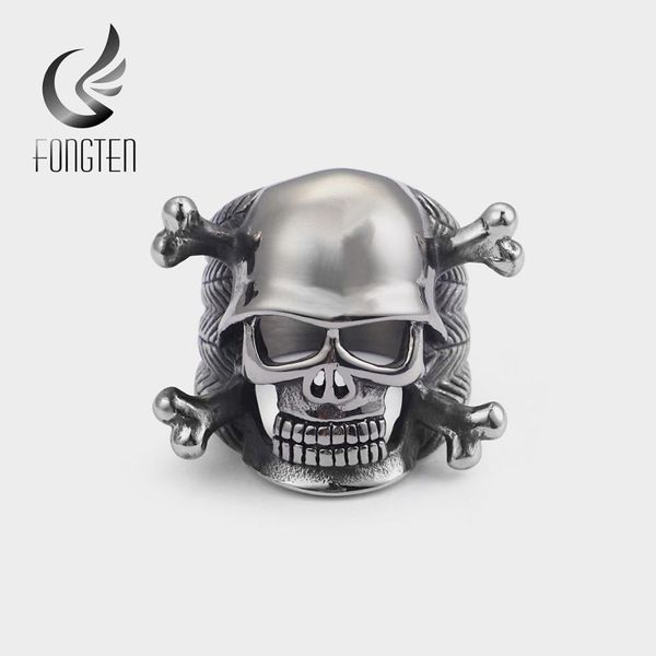 

фонтен старинный череп из нержавеющей стали большой панк герен байкер мужские кольца мода ювелирные изделия fongtent старинные sqcbxl, Bronze;silver