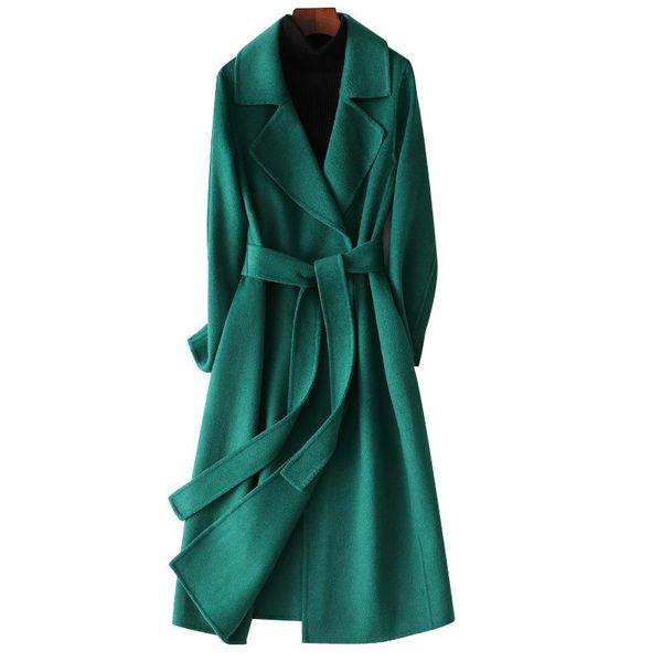

2020 autumn woolen coat 100% cashmere wome's wool blends classic long slim office lady elegant jackets with slash plus size, Black