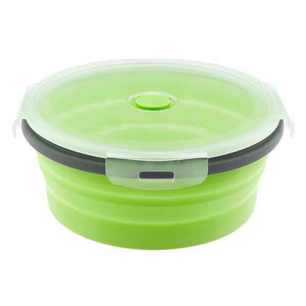 

1200ml portable circular silicone scalable folding lunchbox bento box with silicone sealing plug for 40230 centigrade wmtikp