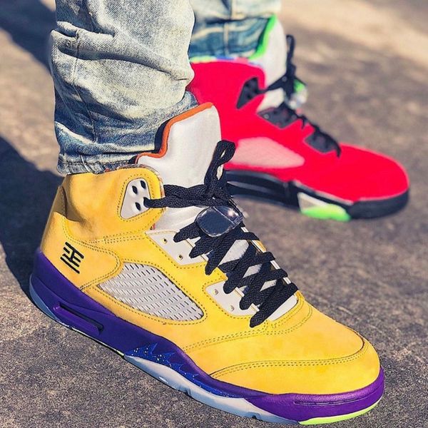 

with box what the 5 mens athlete soft basketball shoes cz5725-700 varsity maize ghost green solar orange 5s men retro sports trainer sneaker, White;red