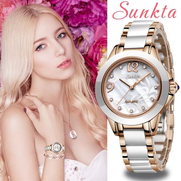 

sunkta fashion women watches ladies bracelet watch casual ceramics quartz wristwatches clock waterproof relogio feminino 201218, Slivery;brown