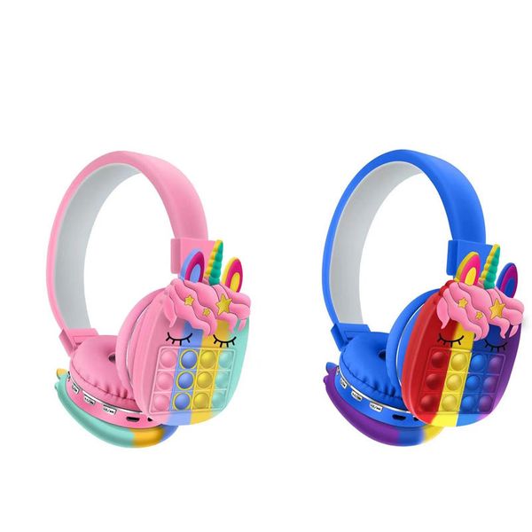 Drahtlose Bluetooth-Kopfhörer, On-Ear-Kopfhörer mit Pop-Blasen, Silikon-Regenbogen-Kopfhörer, buntes Stereo-Kinder-Headset