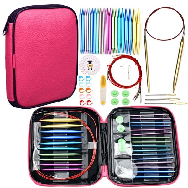 

aluminum circular knitting needles set interchangeable crochet needles with case for any crochet patterns knitting tools, Black