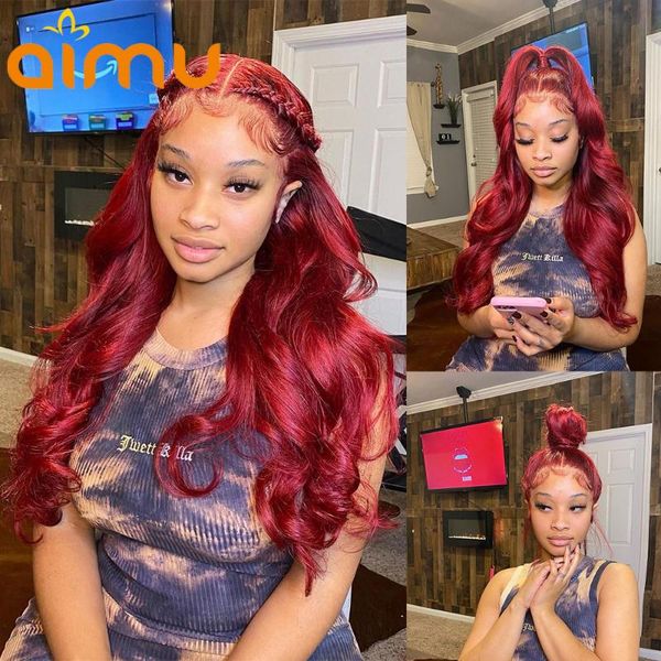 

hd lace front human hair wigs wavy glueless 99j red body wave lace frontal wig burgundy pre plucked baby hair bleached knots, Black;brown