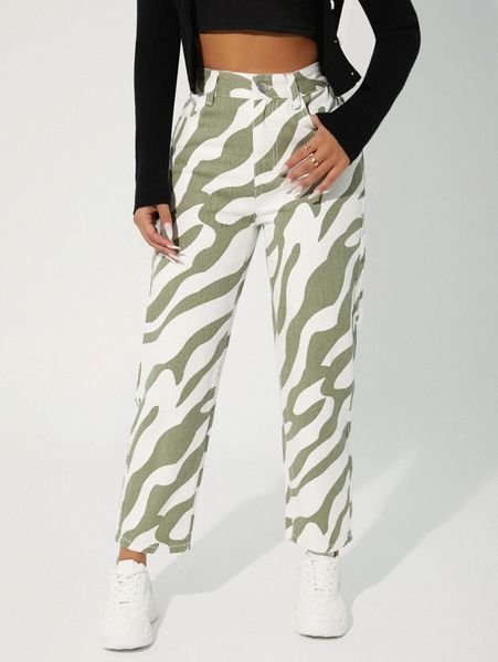 

petite zebra striped print slant pocket jeans c7im#, Blue