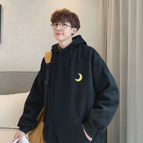 

korean men's the weather printed men hooded sweatshirts autumn man casual oversized hoodies pullovers kg-141, Black