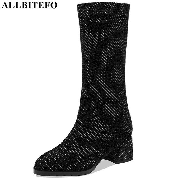 

boots allbitefo fashion elastic material comfortable women girls ankle brand autumn winter, Black