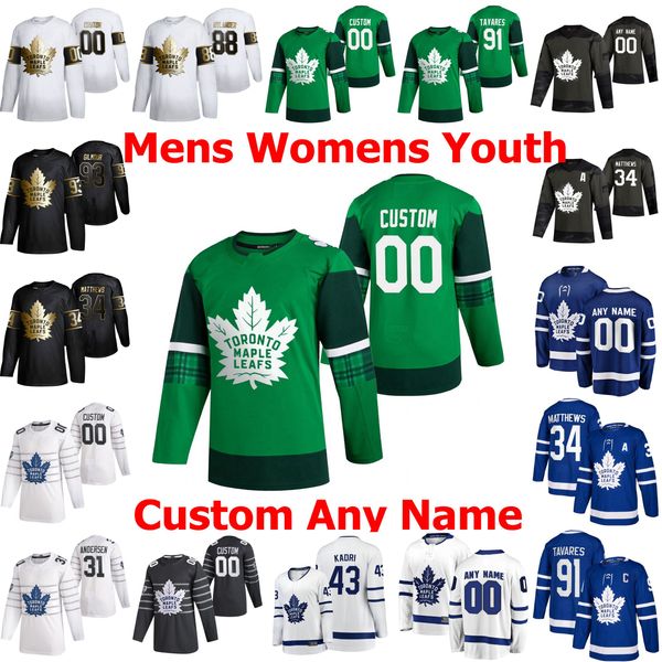 

st.patrick's day toronto maple leafs hockey jerseys 14 joey anderson 34 auston matthews mitchell marner john tavares morgan rielly cust, Black;red