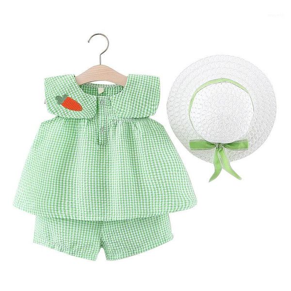 

girl's dresses baby girl summer small fresh plaid shorts two-piece suit 123 years old clothing1, Red;yellow