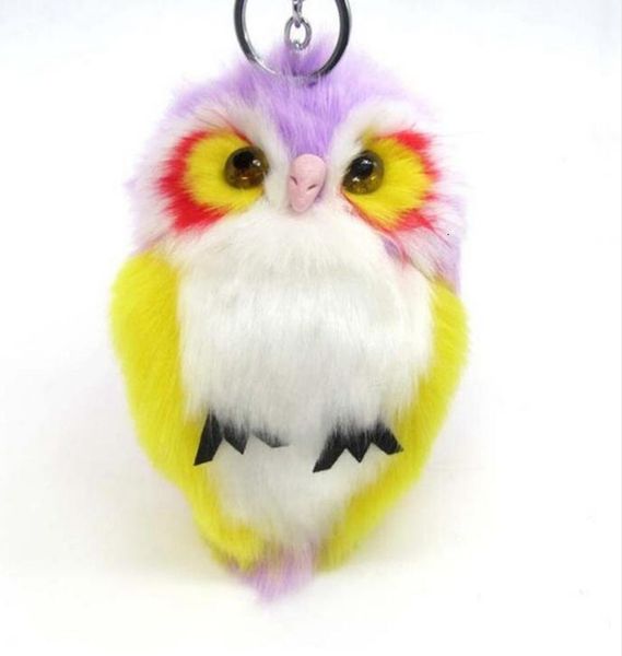 

keychain fluffy owl 15cm & pendant women cute ring holder faux bunny rabbit fur pompoms key chains for handbag plush key, Silver