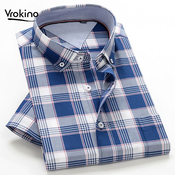 

2019 summer new style large size men's shirt 8xl 9xl 10xl business casual 100% cotton plaid short sleeve shir c1211, White;black