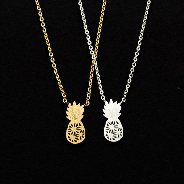 

pendant necklaces dainty pineapple women fashion jewelry hawaii aloha stainless steel chain ananas necklace bijoux collier femme, Silver