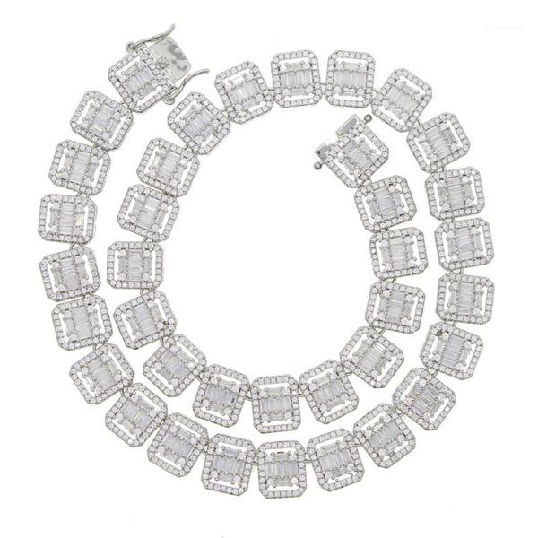 

new hip hop women chain choker necklace with baguette tennis chain cz cluster necklace iced out bling 5a cz link1, Golden;silver