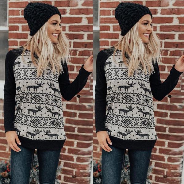 

woman shirt mujer women christmas splice festival sweatshirt print pocket pullover blouse haut femme@@921, White