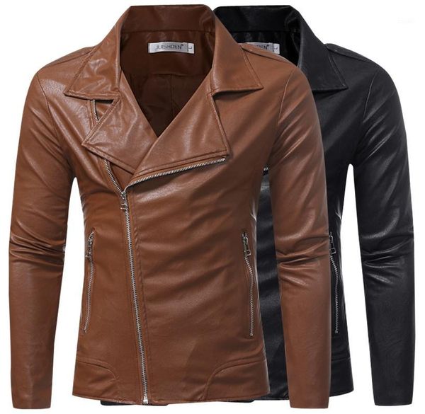 

myazhou 2019 spring men's casual jacket , fashion solid color large size slim lapel diagonal zip leather jackets men1, Black