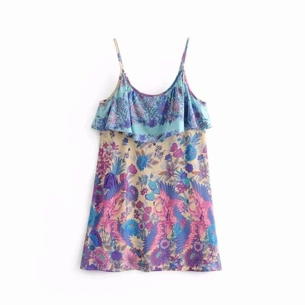 

fashion holiday flamingo style summer new print ruffle skirt with drawstring show thin open back dress, Black;gray