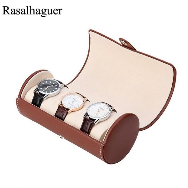 

new 3 slot luxury watch display gift box case roll wristwatch necklace bracelet jewelry pu leather box storage travel pouch t200602, Pink;blue