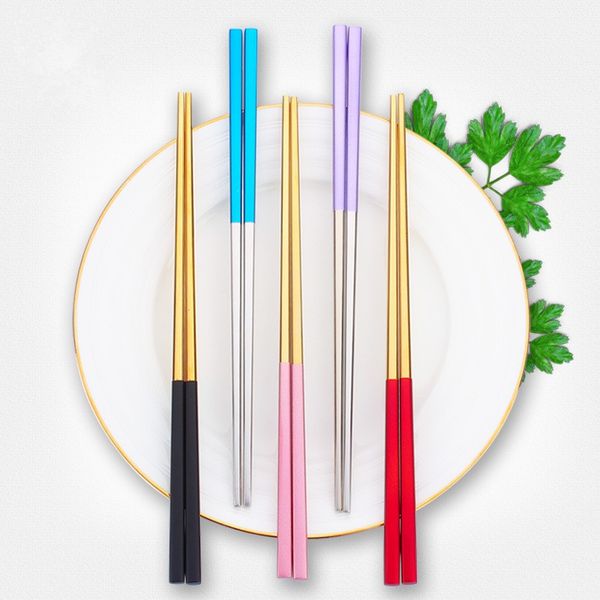 

square colorful chopstick 304 stainless steel black golden color chopsticks anti slip scalding tableware selling 5 4dm l1