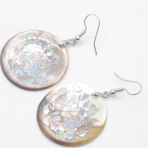 

2 colour fashion natural abalone shell round pendant earrings accessories souvenirs for women's birthday gift y663, Silver