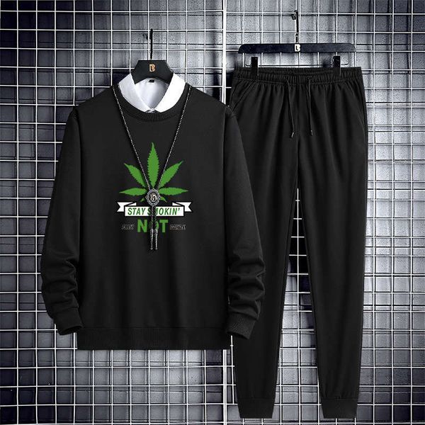 

2020 new spring and autumn leisure sports suit round neck long sleeve sweater fashion korean men's two piece set, Gray