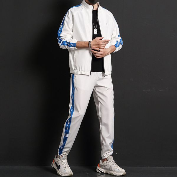 

2020 new men fashion sets sporting suit brand patchwork zipper sweatshirt +sweatpants mens clothing 2 pieces sets slim tracksuit, Gray