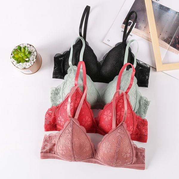 

3Pieces/Lot Sexy Floral Lace Bras Wire Free Bralette Lingerie Female Seamless Women Bras Transparent Brassiere Intimates, Beige